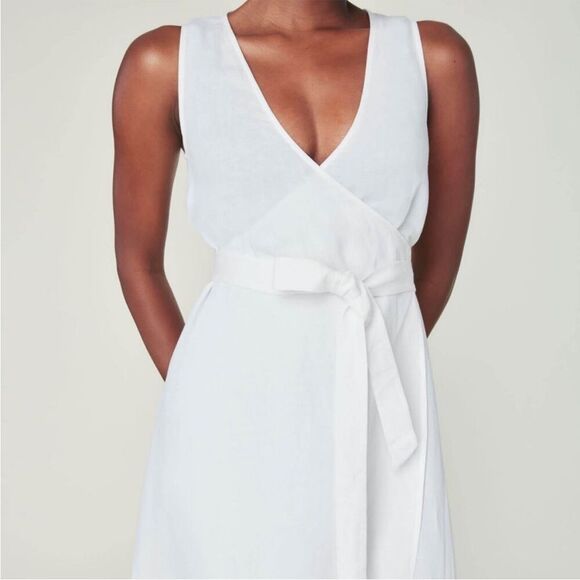 Andie The Maxi Wrap Dress Linen‎ Coconut Women's Size Medium Summer Vacation NWT - Picture 2 of 13